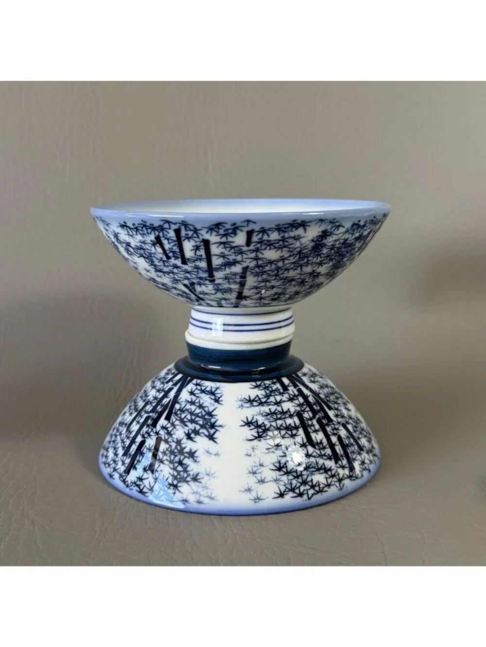 Japan Studio Pottery Blue Cobalt Bamboo Forest Rice Bowls Set of 2 Gyokko